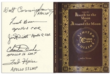 From the Earth to the Moon & Around the Moon Limited Edition Novel Signed by Five Apollo Astronauts: Walt Cunningham, Frank Borman, James McDivitt, Charlie Duke & Fred Haise
